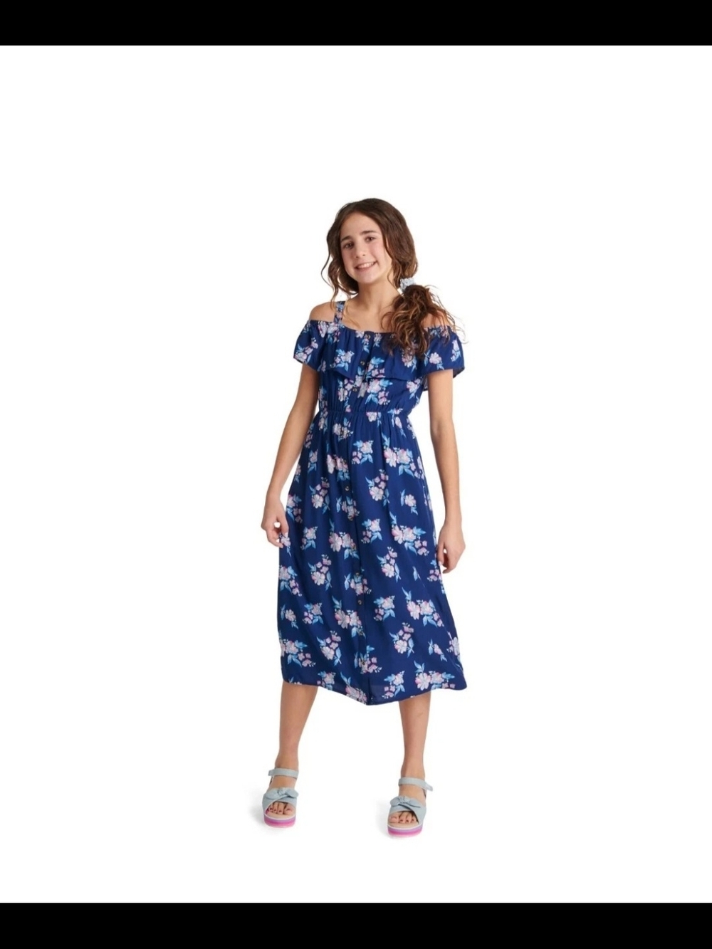 NWT Girls Justice Sun Dress / Maxi Dress Size S (7-8) Spring Blue Floral Long